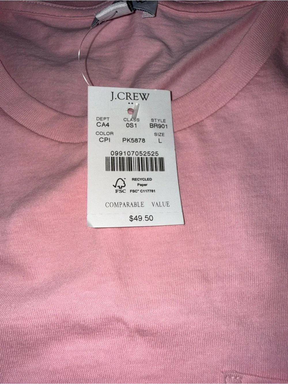 J. Crew Pink Short-Sleeve Crewneck Tee size Large